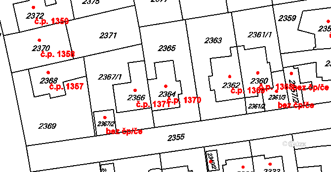 Žižkov 1370, Praha na parcele st. 2364 v KÚ Žižkov, Katastrální mapa