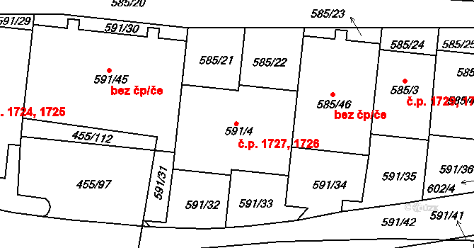 Krč 1726,1727, Praha na parcele st. 591/4 v KÚ Krč, Katastrální mapa