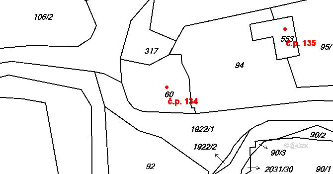 Rumburk 3-Dolní Křečany 134, Rumburk na parcele st. 60 v KÚ Dolní Křečany, Katastrální mapa