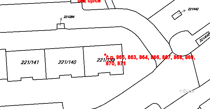 Černý Most 863,864,865,866,867,, Praha na parcele st. 221/139 v KÚ Černý Most, Katastrální mapa