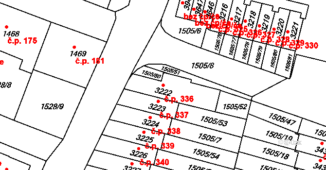 Kryblice 336, Trutnov na parcele st. 3222 v KÚ Trutnov, Katastrální mapa