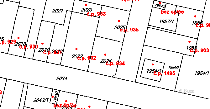 České Budějovice 5 934, České Budějovice na parcele st. 2024 v KÚ České Budějovice 5, Katastrální mapa