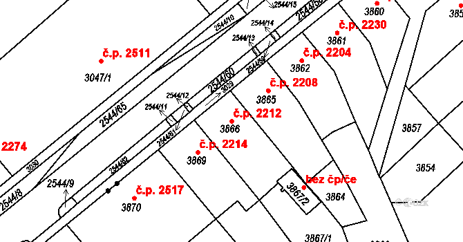 Chomutov 2212 na parcele st. 3866 v KÚ Chomutov I, Katastrální mapa