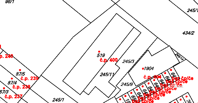 Pouchov 400, Hradec Králové na parcele st. 519 v KÚ Pouchov, Katastrální mapa