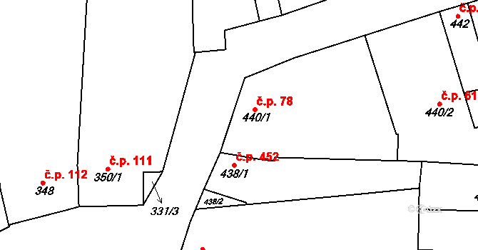 Blučina 78 na parcele st. 440/1 v KÚ Blučina, Katastrální mapa