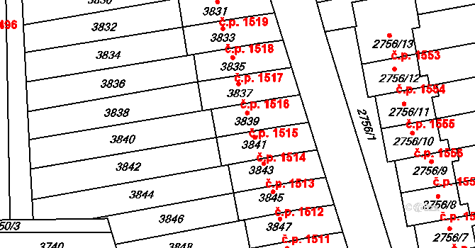 Šlapanice 1515 na parcele st. 3839 v KÚ Šlapanice u Brna, Katastrální mapa