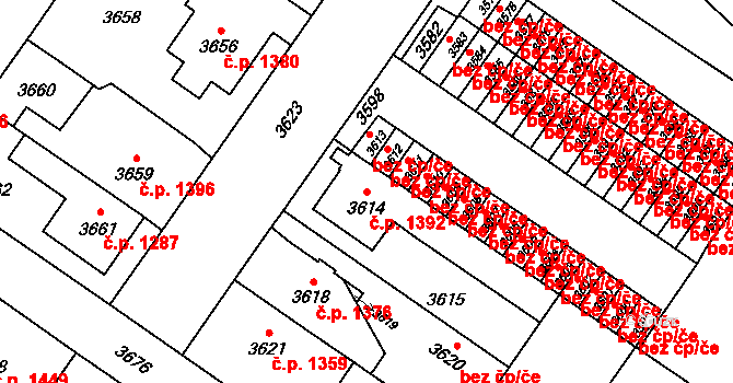 Vsetín 1392 na parcele st. 3614 v KÚ Vsetín, Katastrální mapa