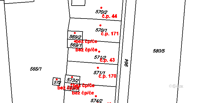 Všetuly 43, Holešov na parcele st. 571/2 v KÚ Všetuly, Katastrální mapa