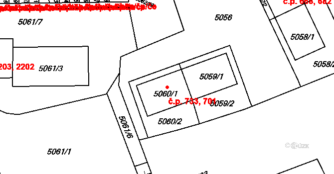 Východní Předměstí 701,733, Plzeň na parcele st. 5060/1 v KÚ Plzeň, Katastrální mapa