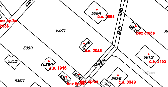 Doudlevce 2048, Plzeň na parcele st. 537/4 v KÚ Doudlevce, Katastrální mapa