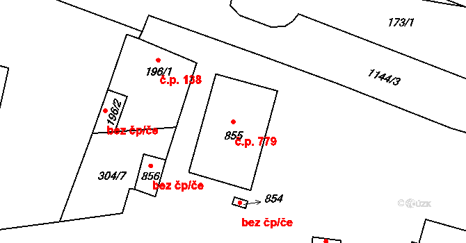 Úšovice 779, Mariánské Lázně na parcele st. 855 v KÚ Úšovice, Katastrální mapa