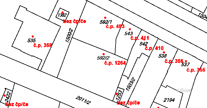 Třebechovice pod Orebem 1264 na parcele st. 592/2 v KÚ Třebechovice pod Orebem, Katastrální mapa