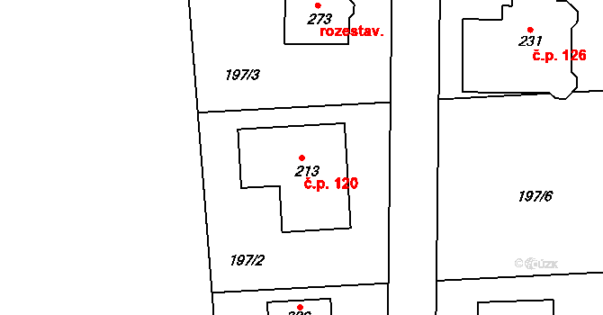 Valy 120 na parcele st. 213 v KÚ Valy u Mariánských Lázní, Katastrální mapa