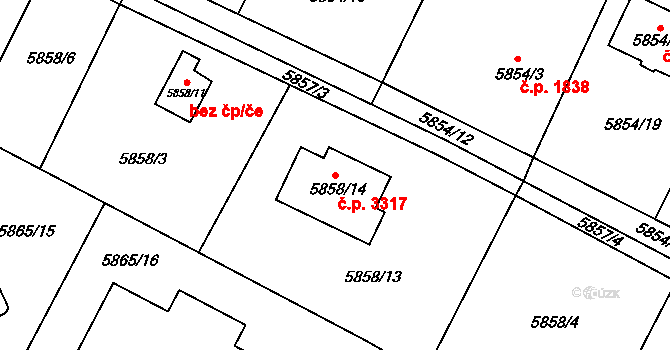 Frýdek 3317, Frýdek-Místek na parcele st. 5858/14 v KÚ Frýdek, Katastrální mapa