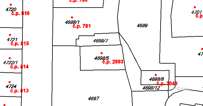 Česká Lípa 2993 na parcele st. 4698/5 v KÚ Česká Lípa, Katastrální mapa