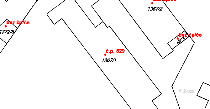 Dačice V 529, Dačice na parcele st. 1367/1 v KÚ Dačice, Katastrální mapa