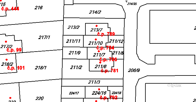 Bohunice 786, Brno na parcele st. 211/7 v KÚ Bohunice, Katastrální mapa