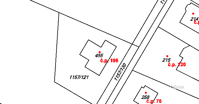 Hrabyně 196 na parcele st. 455 v KÚ Hrabyně, Katastrální mapa