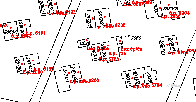 Zlín 5703 na parcele st. 3900/1 v KÚ Zlín, Katastrální mapa