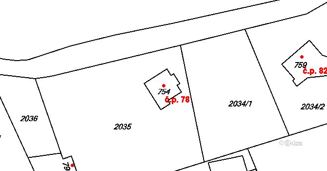Vysoká Lhota 78, Čerčany na parcele st. 754 v KÚ Čerčany, Katastrální mapa
