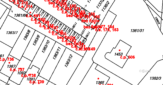 Brtnice 149 na parcele st. 1126/1 v KÚ Brtnice, Katastrální mapa