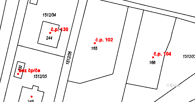 Olbramovice Ves 102, Olbramovice na parcele st. 165 v KÚ Olbramovice u Votic, Katastrální mapa