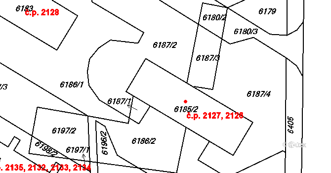 Žďár nad Sázavou 6 2126,2127, Žďár nad Sázavou na parcele st. 6185/2 v KÚ Město Žďár, Katastrální mapa