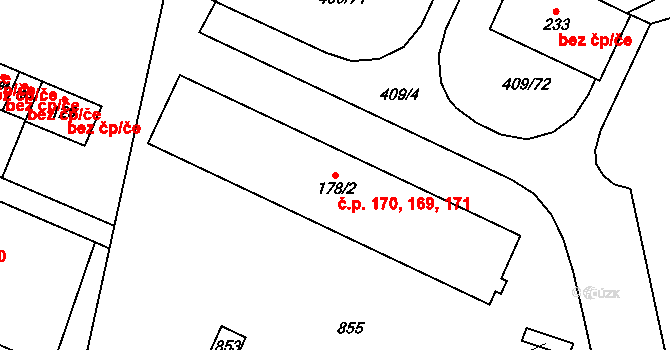 Studánka 169,170,171, Hranice na parcele st. 178/2 v KÚ Studánka u Aše, Katastrální mapa