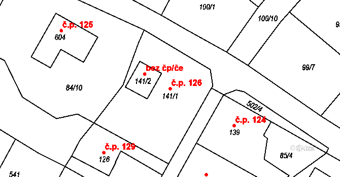 Plesná 126 na parcele st. 141/1 v KÚ Šneky, Katastrální mapa