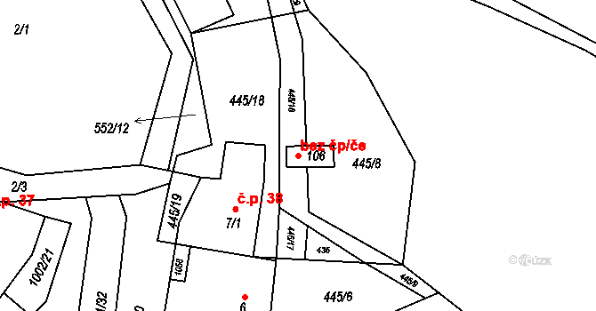 Brtnice 38657554 na parcele st. 106 v KÚ Jestřebí u Brtnice, Katastrální mapa
