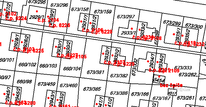 Zlín 2107 na parcele st. 2932/1 v KÚ Zlín, Katastrální mapa