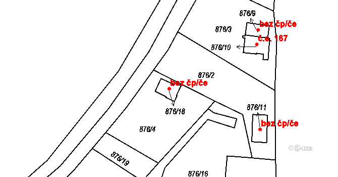 Zruč-Senec 42336554 na parcele st. 876/18 v KÚ Senec u Plzně, Katastrální mapa