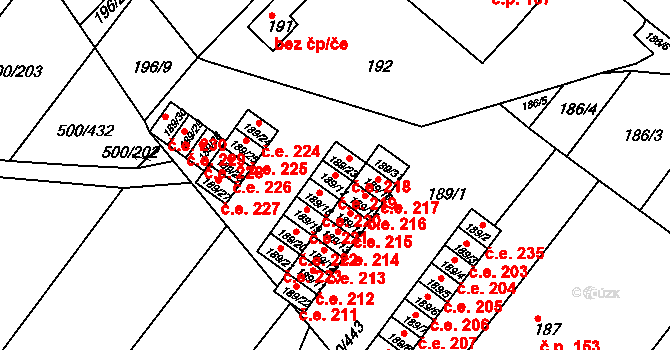 Nebovidy 219 na parcele st. 189/17 v KÚ Nebovidy u Brna, Katastrální mapa