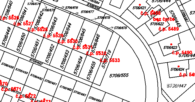 Jihlava 5533 na parcele st. 5706/646 v KÚ Jihlava, Katastrální mapa
