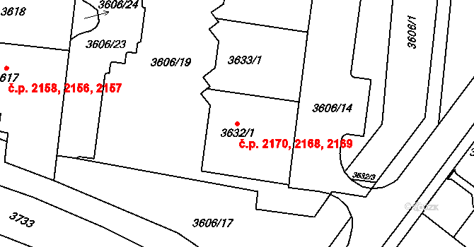 Most 2168,2169,2170 na parcele st. 3632/1 v KÚ Most II, Katastrální mapa