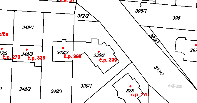 Přerov VI-Újezdec 339, Přerov na parcele st. 330/2 v KÚ Újezdec u Přerova, Katastrální mapa