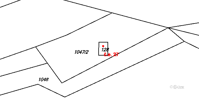 Zhoř 27, Skuteč na parcele st. 128 v KÚ Hněvětice, Katastrální mapa