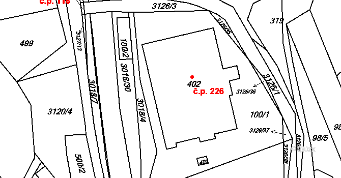 Sopotnice 226 na parcele st. 402 v KÚ Sopotnice, Katastrální mapa