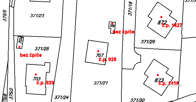 Rudná 928 na parcele st. 707 v KÚ Dušníky u Rudné, Katastrální mapa