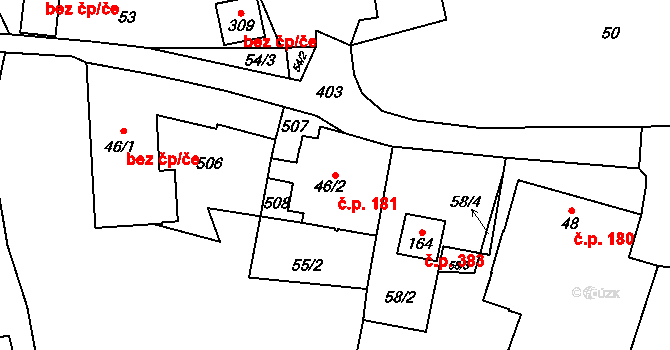 Tuchoměřice 181 na parcele st. 46/2 v KÚ Kněžívka, Katastrální mapa