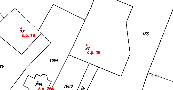 Dolní Ředice 18 na parcele st. 94 v KÚ Dolní Ředice, Katastrální mapa