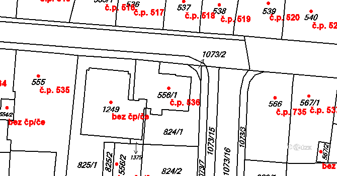 Svítkov 536, Pardubice na parcele st. 556/1 v KÚ Svítkov, Katastrální mapa