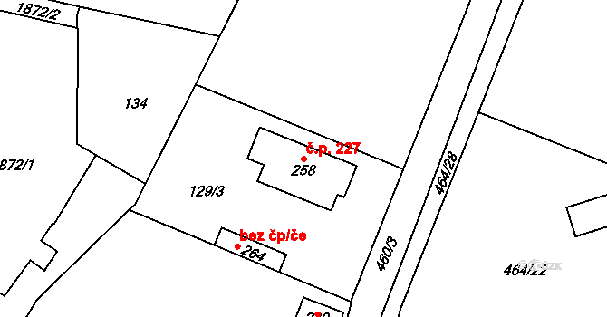 Librantice 227 na parcele st. 258 v KÚ Librantice, Katastrální mapa