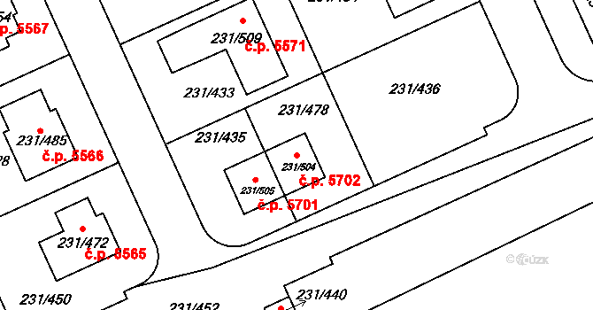 Helenín 5702, Jihlava na parcele st. 231/504 v KÚ Helenín, Katastrální mapa