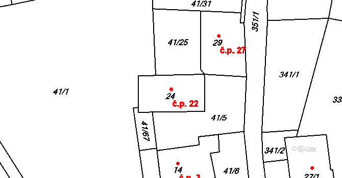 Hodonín 22, Zdíkov na parcele st. 24 v KÚ Hodonín u Zdíkovce, Katastrální mapa