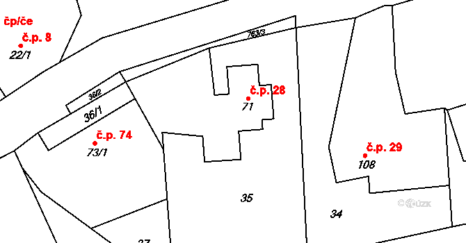 Hostašovice 28 na parcele st. 71 v KÚ Hostašovice, Katastrální mapa