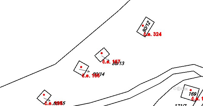 Lipno 167, Líšťany na parcele st. 80/13 v KÚ Těchoděly, Katastrální mapa
