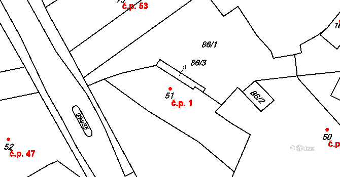 Měcholupy 1 na parcele st. 51 v KÚ Měcholupy u Blovic, Katastrální mapa