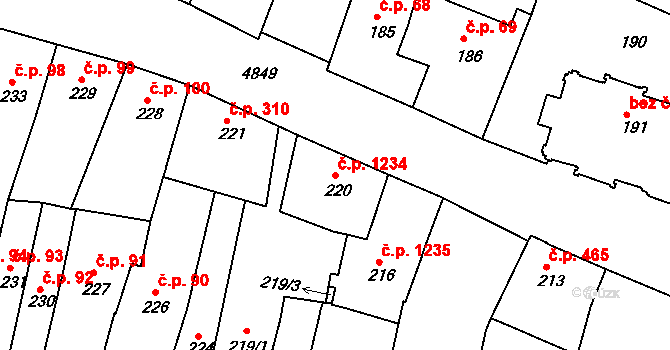 Louny 1234 na parcele st. 220 v KÚ Louny, Katastrální mapa
