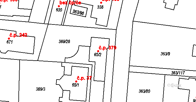 Řež 379, Husinec na parcele st. 65/2 v KÚ Husinec u Řeže, Katastrální mapa